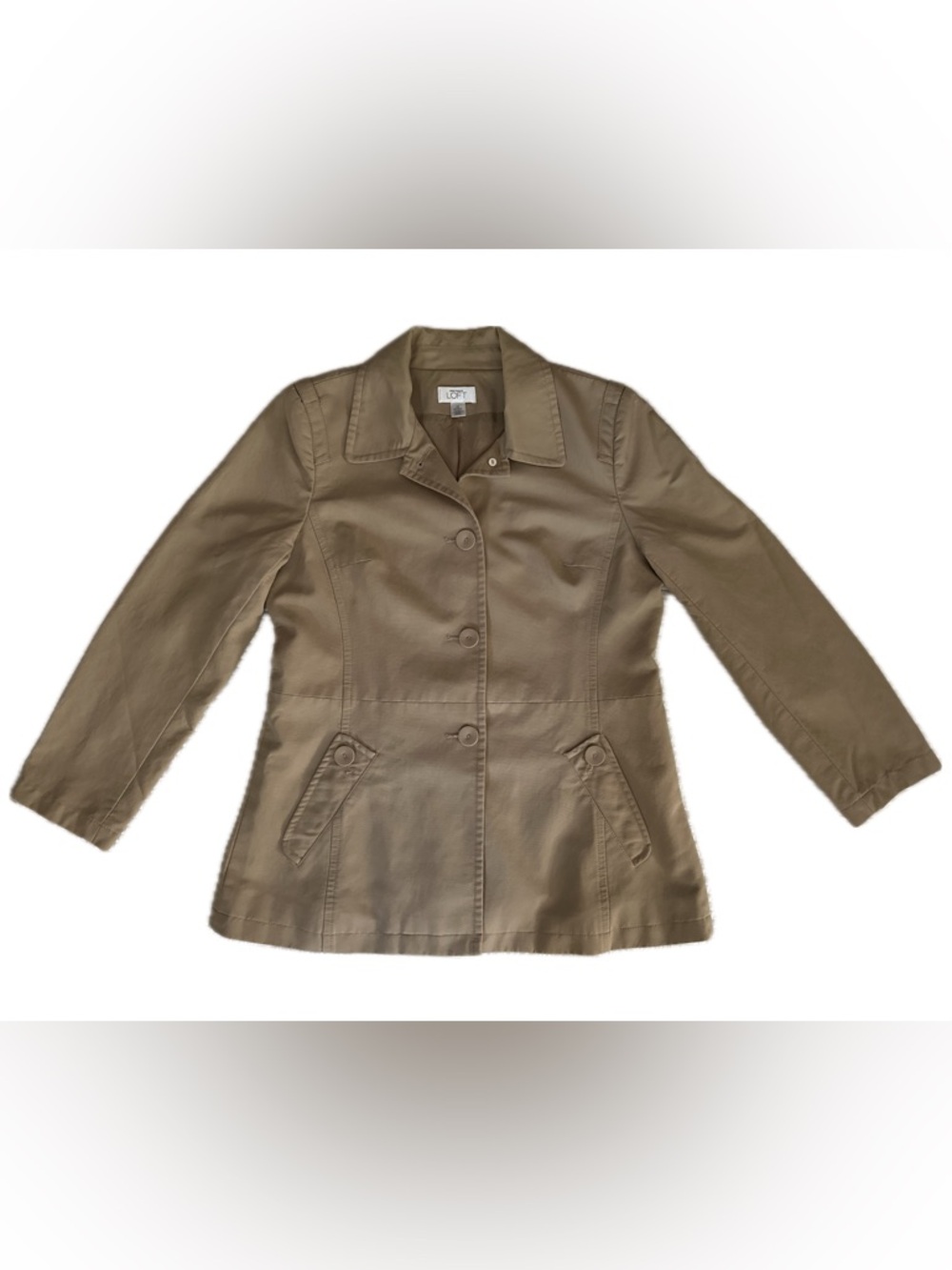 Ann Taylor LOFT Trench Coat Jacket Size 12 Tan Khaki Lightweight Classic
